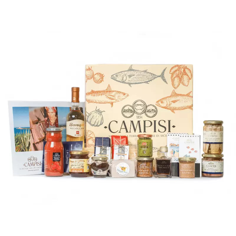 Cesta Regalo Gold 1 con 13 prodotti siciliani - Hamper 634