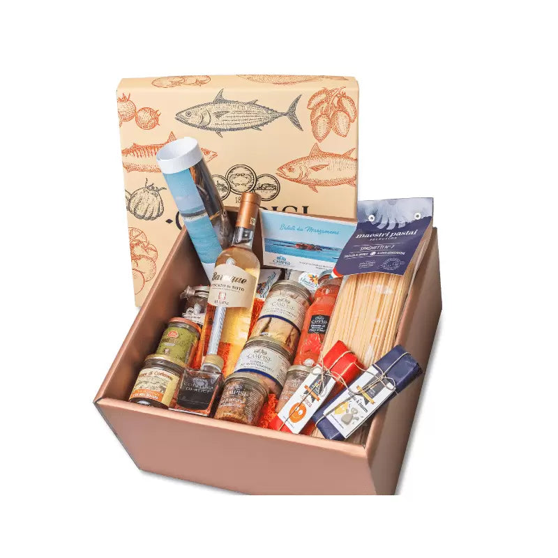 Cesta Regalo Gold 1 con 13 prodotti siciliani - Hamper 634