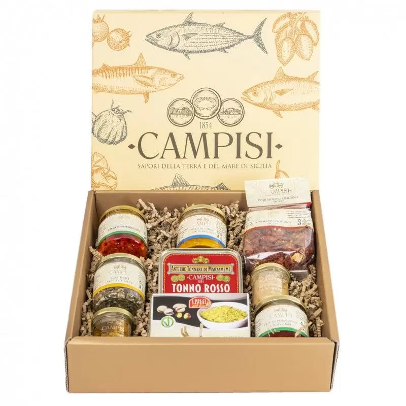 Cesta Regalo Gold 6 con 10 prodotti siciliani - Hamper 764