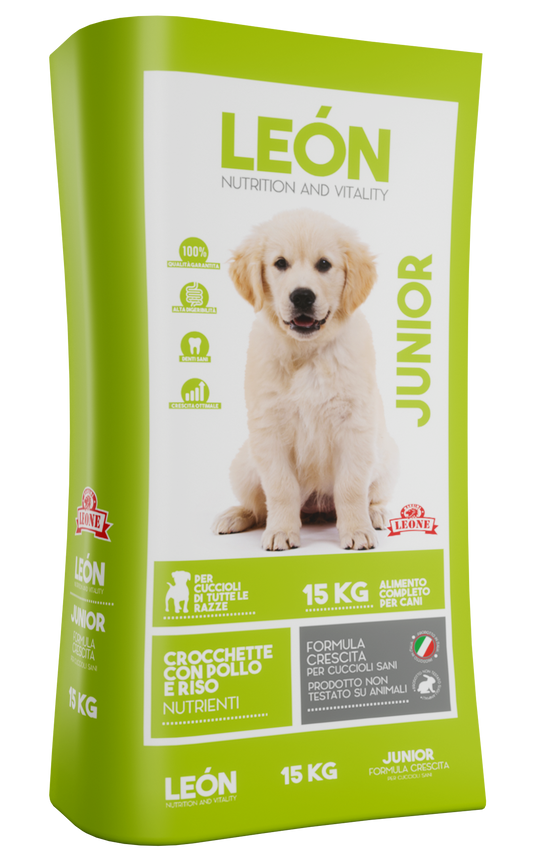 CROCCHETTE per cuccioli di cani DOG JUNIOR 15kg - LEÓN