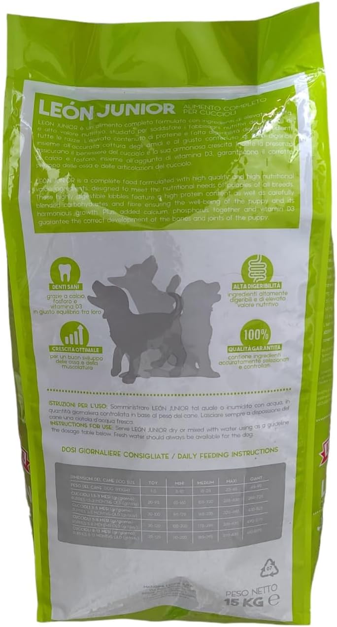 CROCCHETTE per cuccioli di cani DOG JUNIOR 15kg - LEÓN