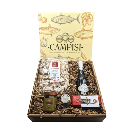 Cesta Regalo Gold 2 con 5 prodotti siciliani - Hamper 809