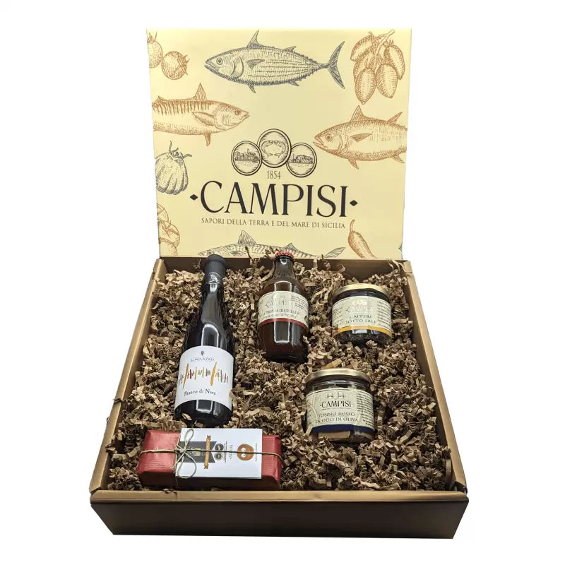 Cesta Regalo Gold 8 con 5 prodotti siciliani - Hamper 810