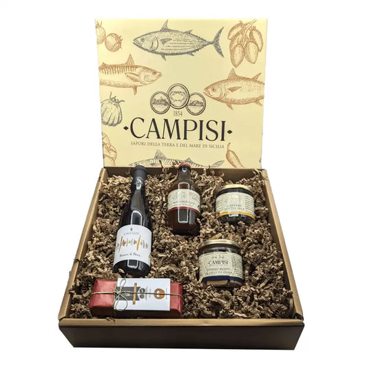 Cesta Regalo Gold 8 con 5 prodotti siciliani - Hamper 810